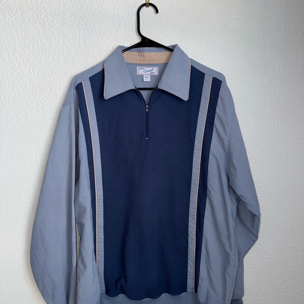 Haband Men’s Navy and Light Blue Zip-Up Sweater